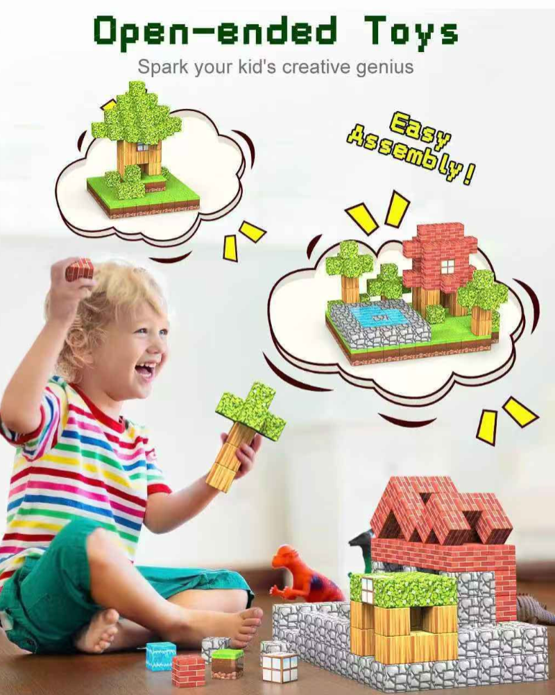 Minecraft mágneses építő készlet 144db+ 4 figurak