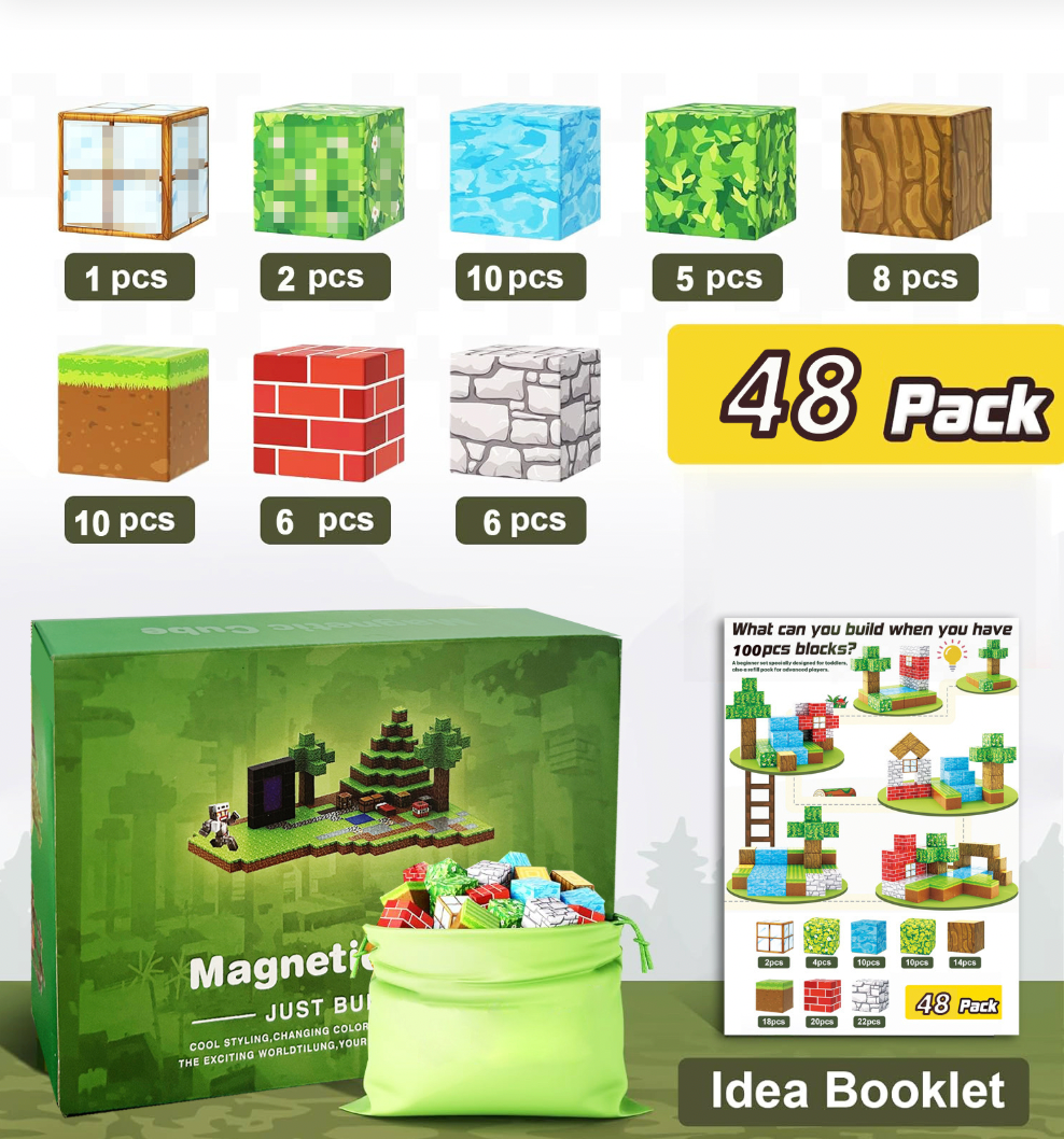 Minecraft mágneses építő készlet 48db + 1 figurák