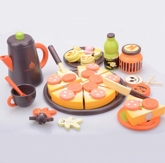 Montessori Fa Halloween Pizzás Játékkészlet – Konyhai Szerepjáték Gyerekeknek