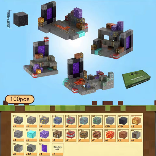 Minecraft mágneses építő készlet Mágikus Kapu 100db+ 3 figurak