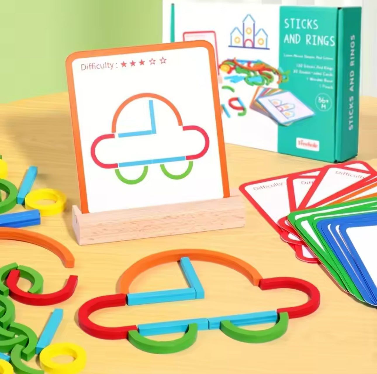 Montessori fából készült szivárvány építő kockák társasjáték