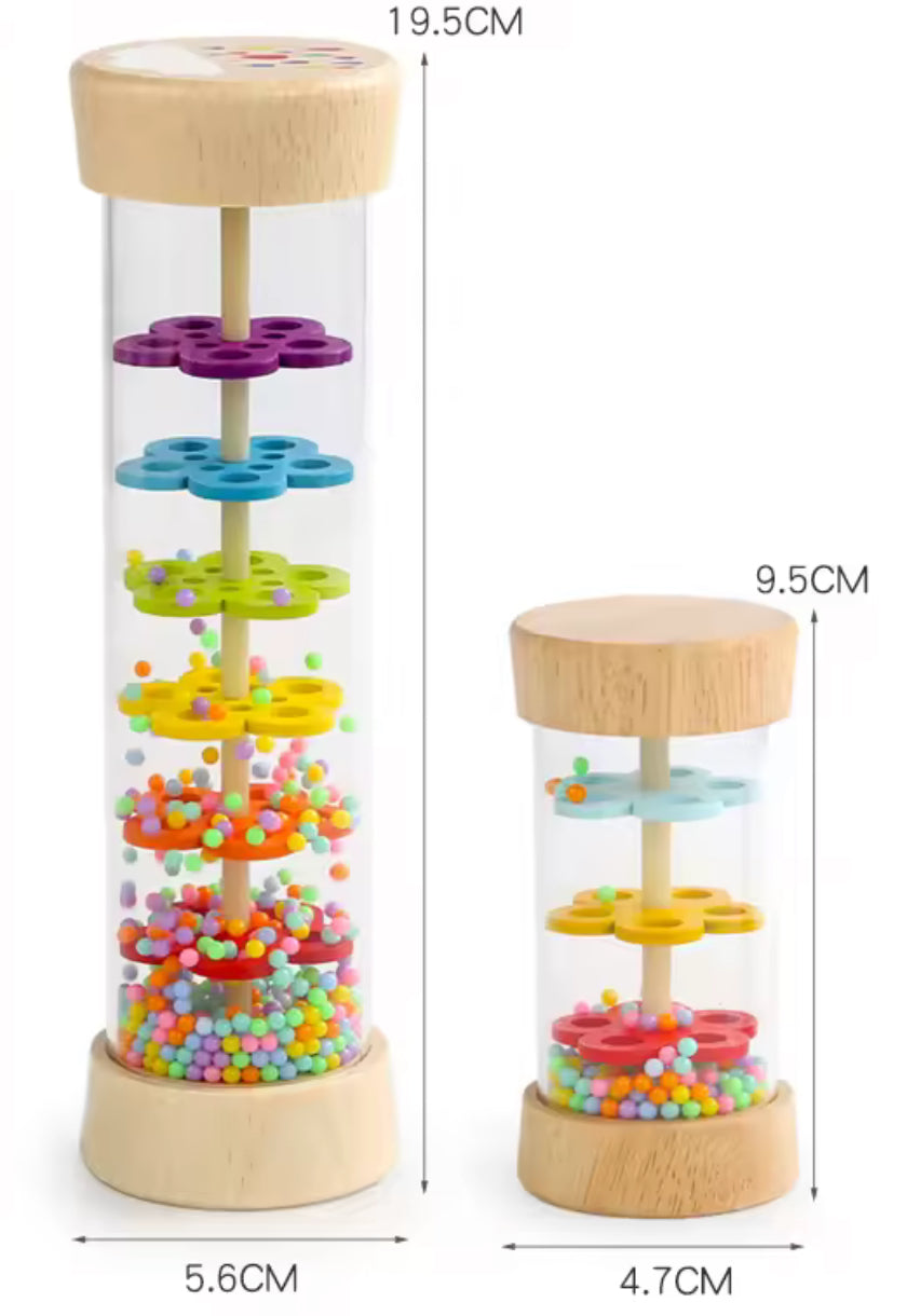 Wodi Toys Szivárvány esőbot, baba csörgő fa játék