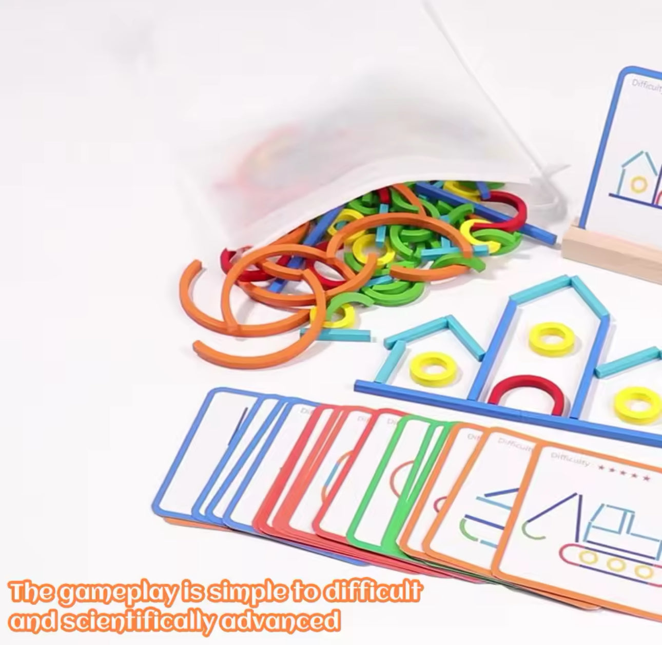 Montessori fából készült szivárvány építő kockák társasjáték