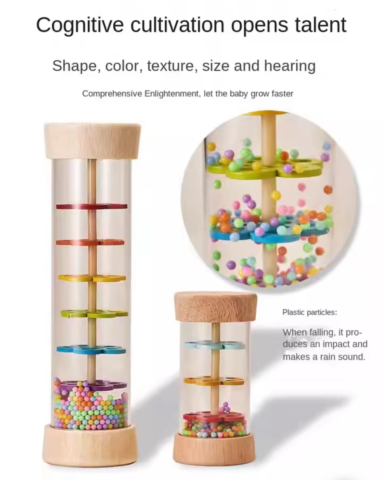 Wodi Toys Szivárvány esőbot, baba csörgő fa játék