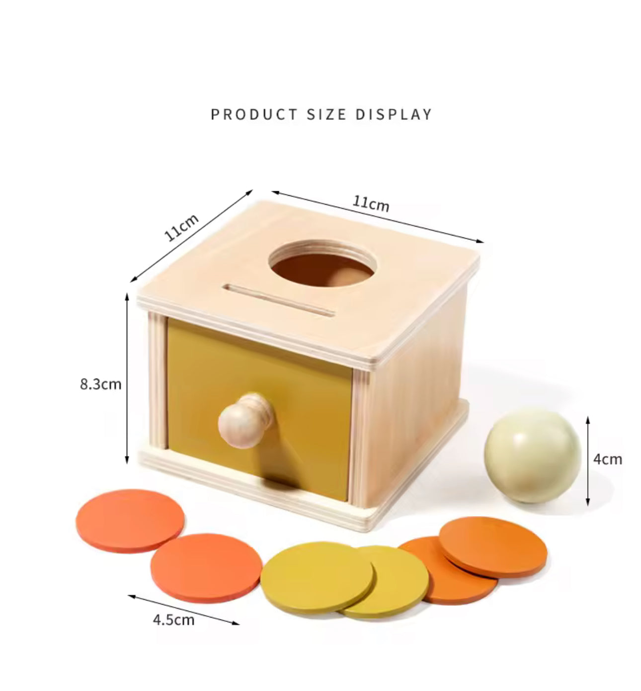 Montessori fából készült golyó es érmek doboz