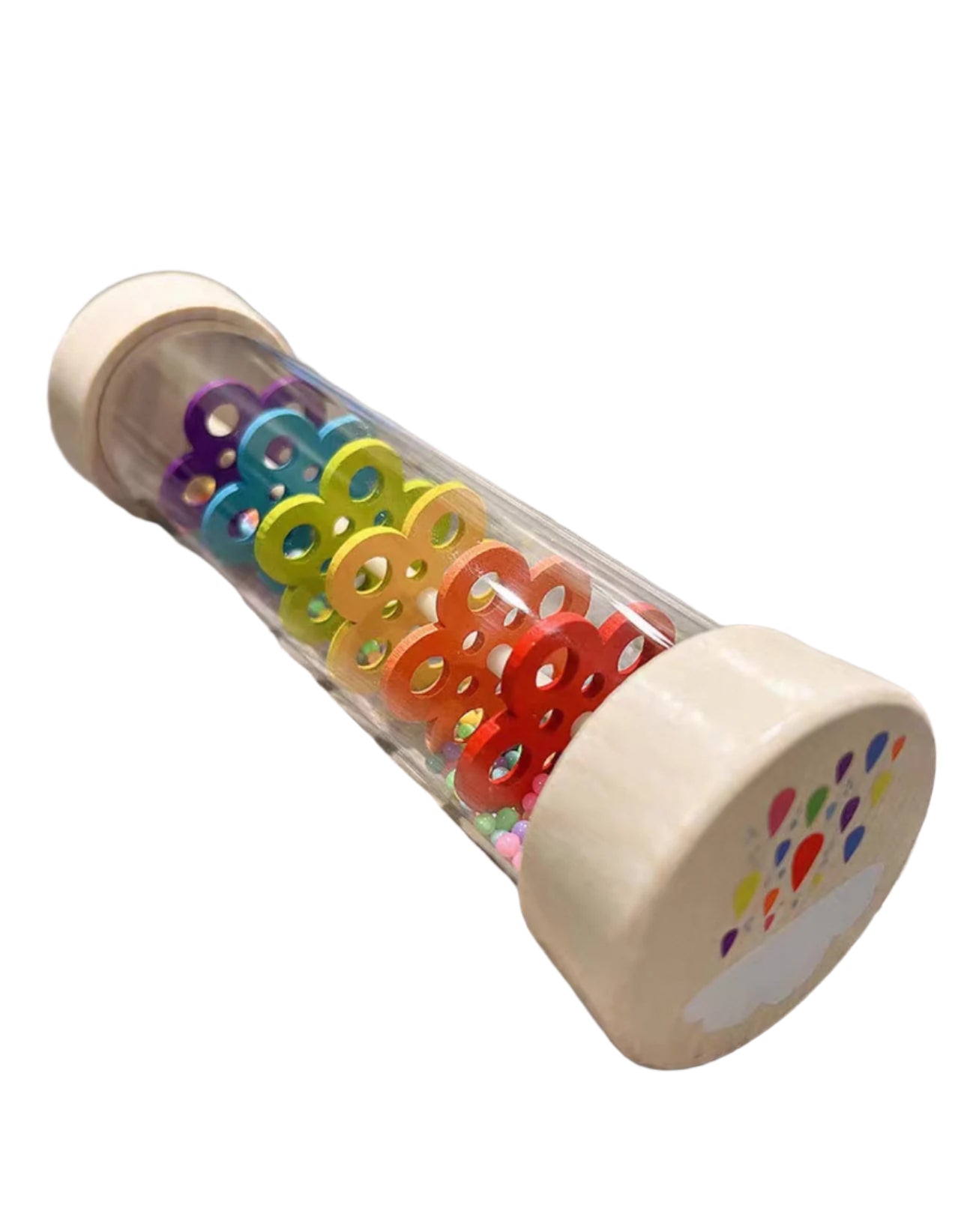 Wodi Toys Szivárvány esőbot, baba csörgő fa játék