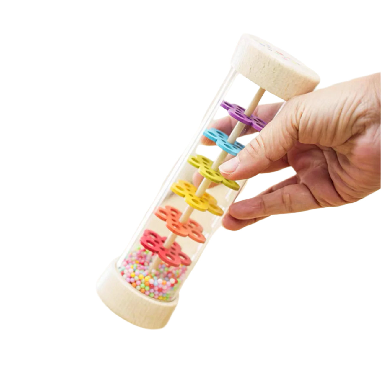 Wodi Toys Szivárvány esőbot, baba csörgő fa játék