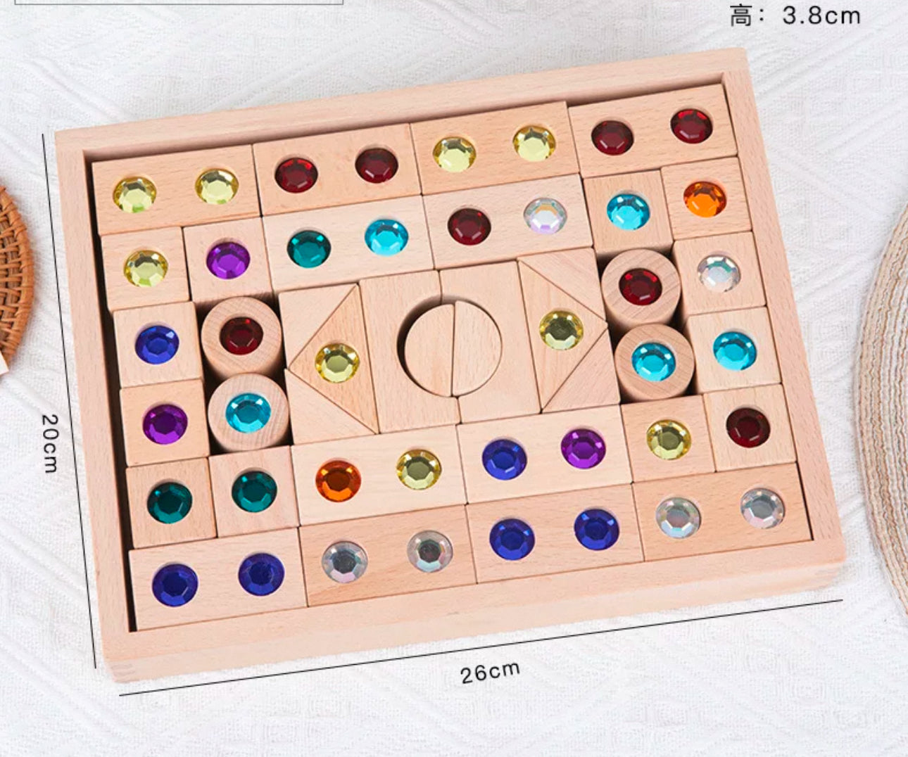 Fából készült 50 darabos bükk kristályablakos építő játék