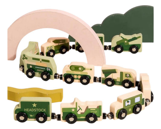 Mágneses fa vonat szett – katonai járművek gyerekeknek