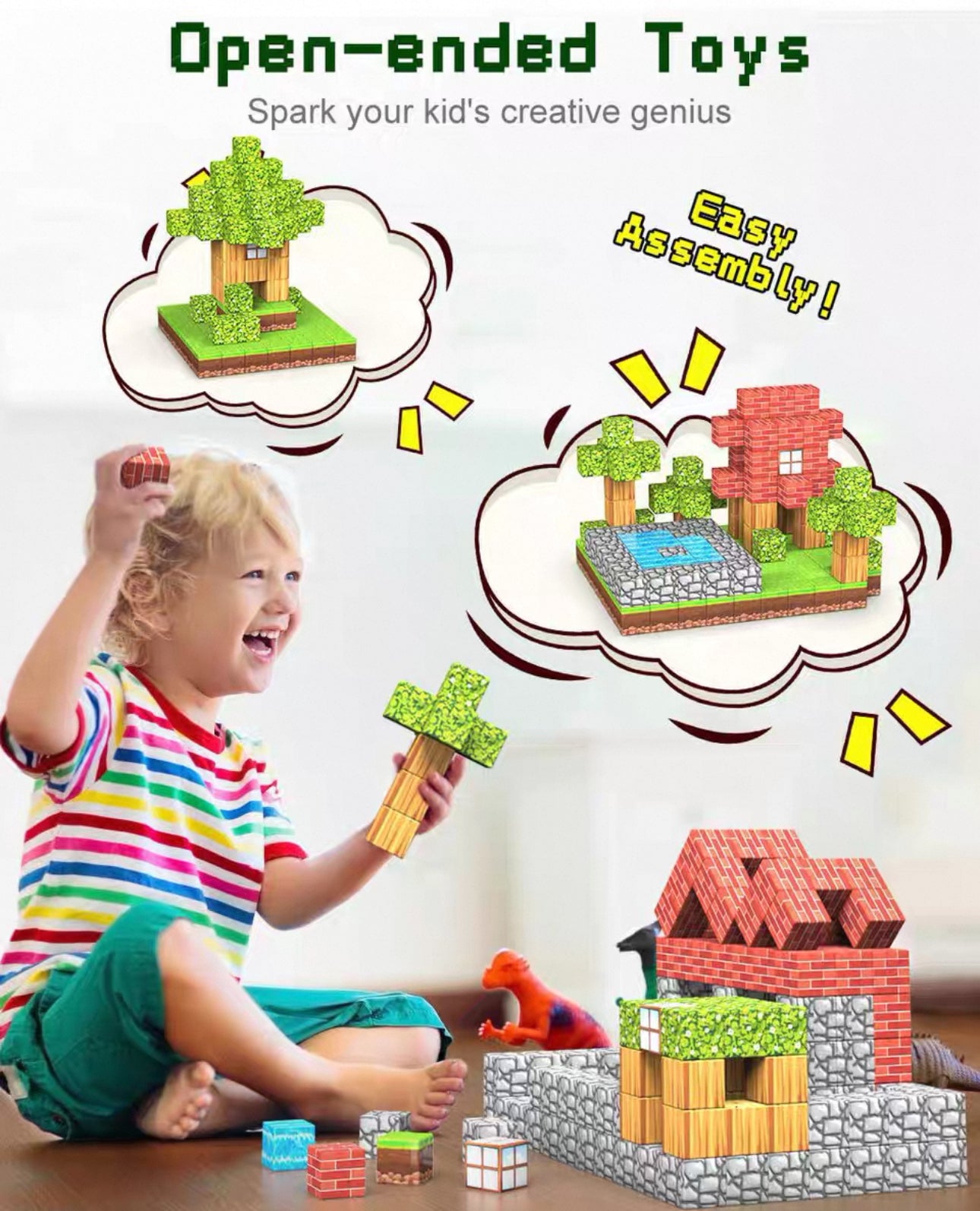Minecraft mágneses építő kocka 64db + 2 figurak