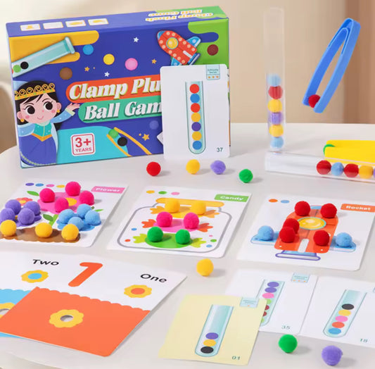 Montessori Csipeszes Plüssgolyós Játék dobozzal, kártyákkal, csipesszel és színes golyókkal