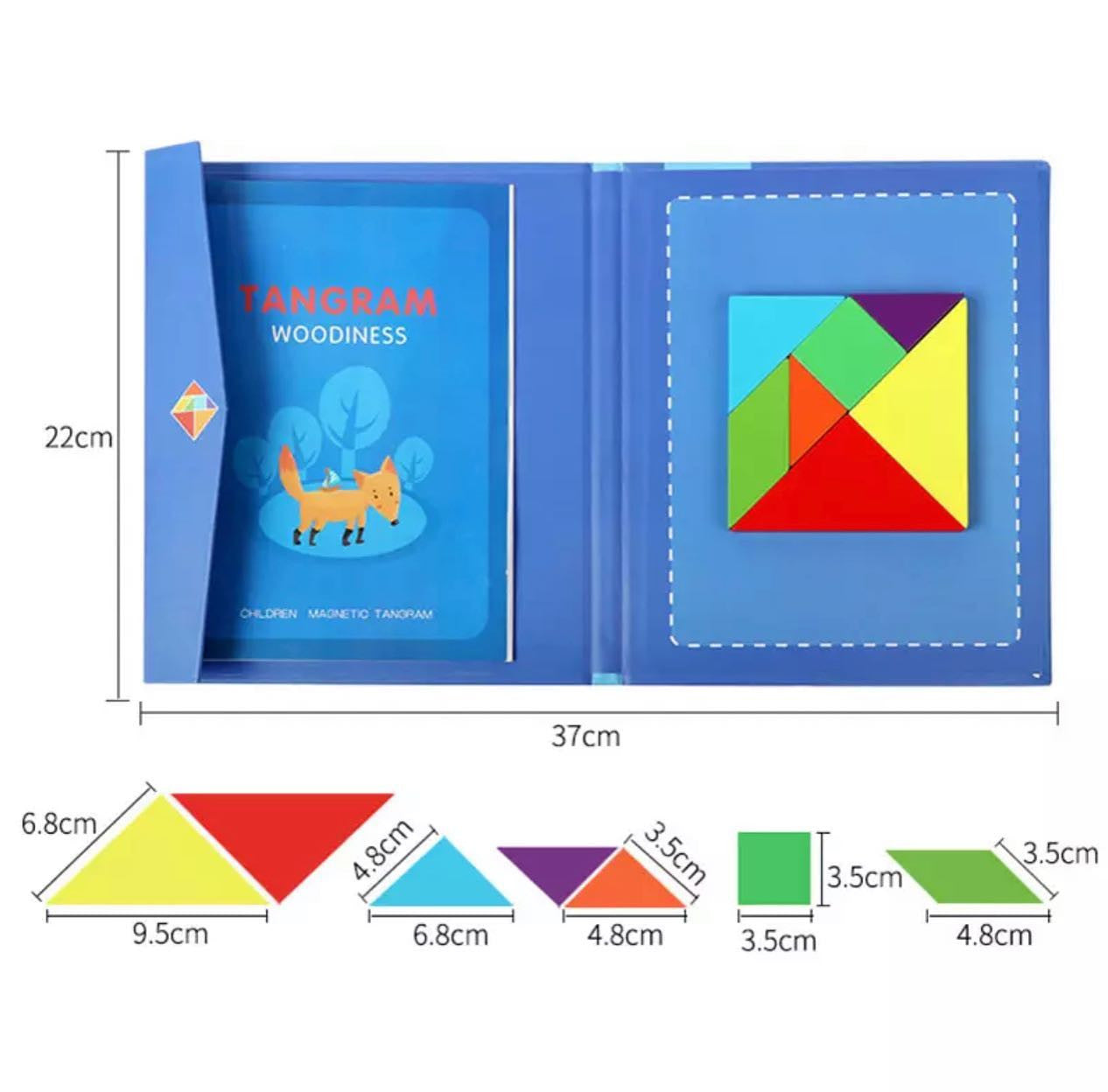 Montessori utazó tangram készlet 7 mágneses elemmel és 96 feladattal