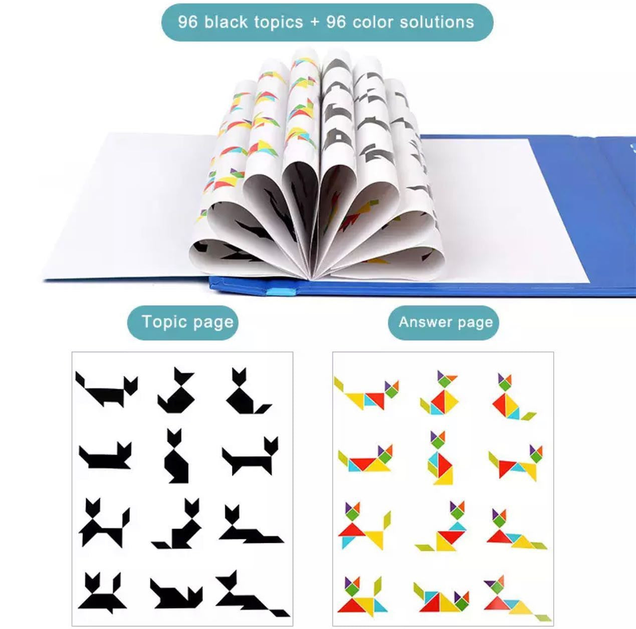 Mágneses tangram kirakó könyv – Montessori logikai és STEM utazó játék