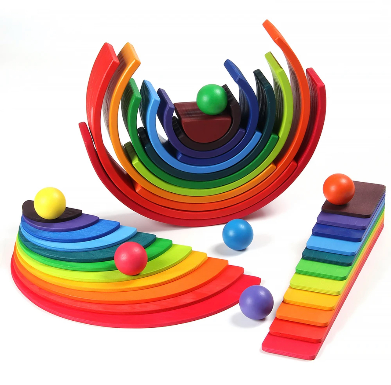 Montessori fából készült szivárvány építő lapok (11db)