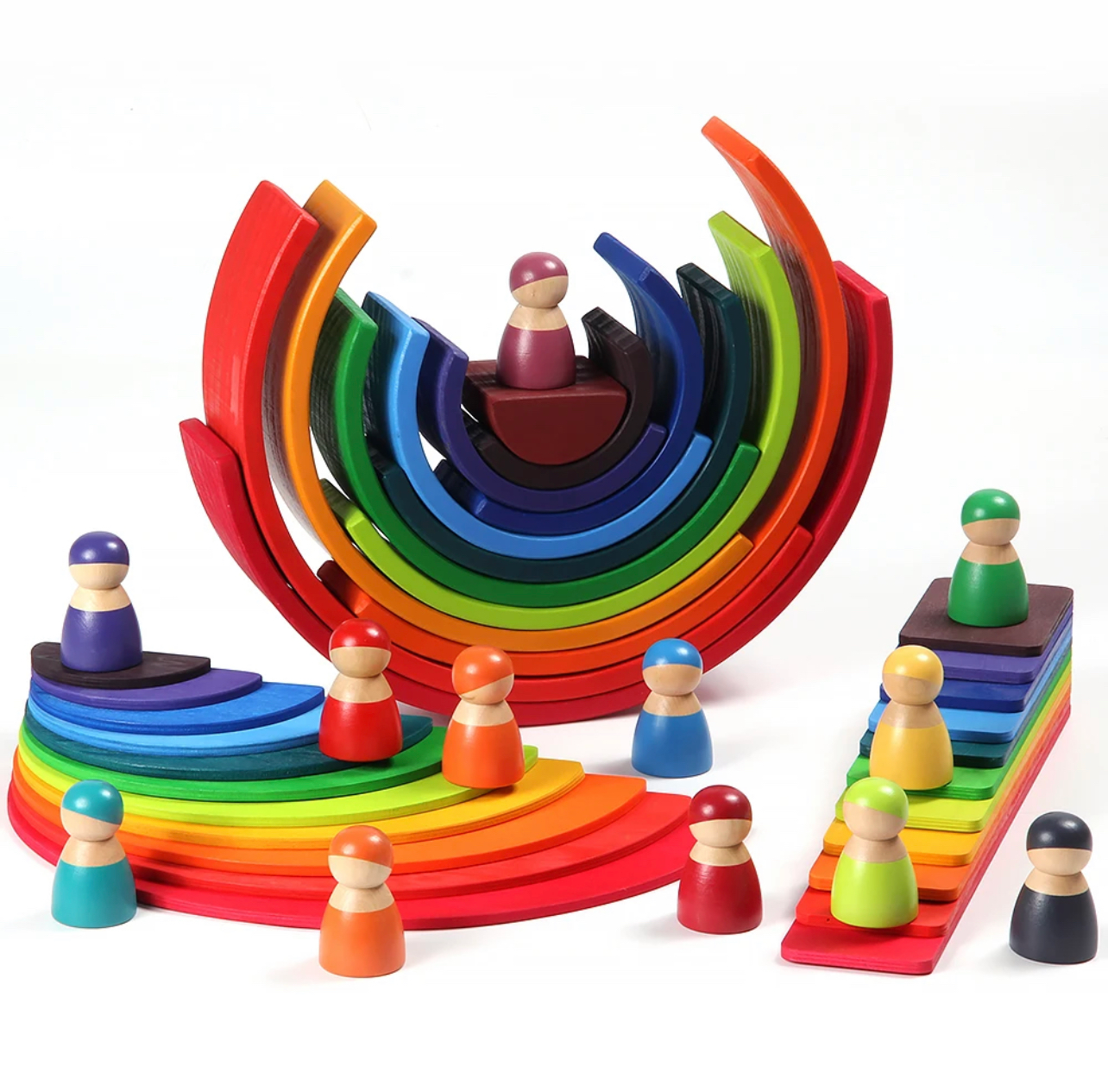 Montessori fából készült szivárvány építő lapok (11db)