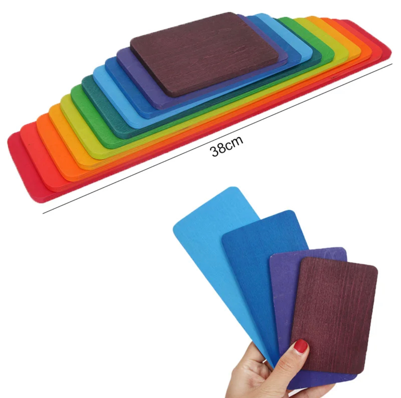 Montessori fából készült szivárvány építő lapok (11db)