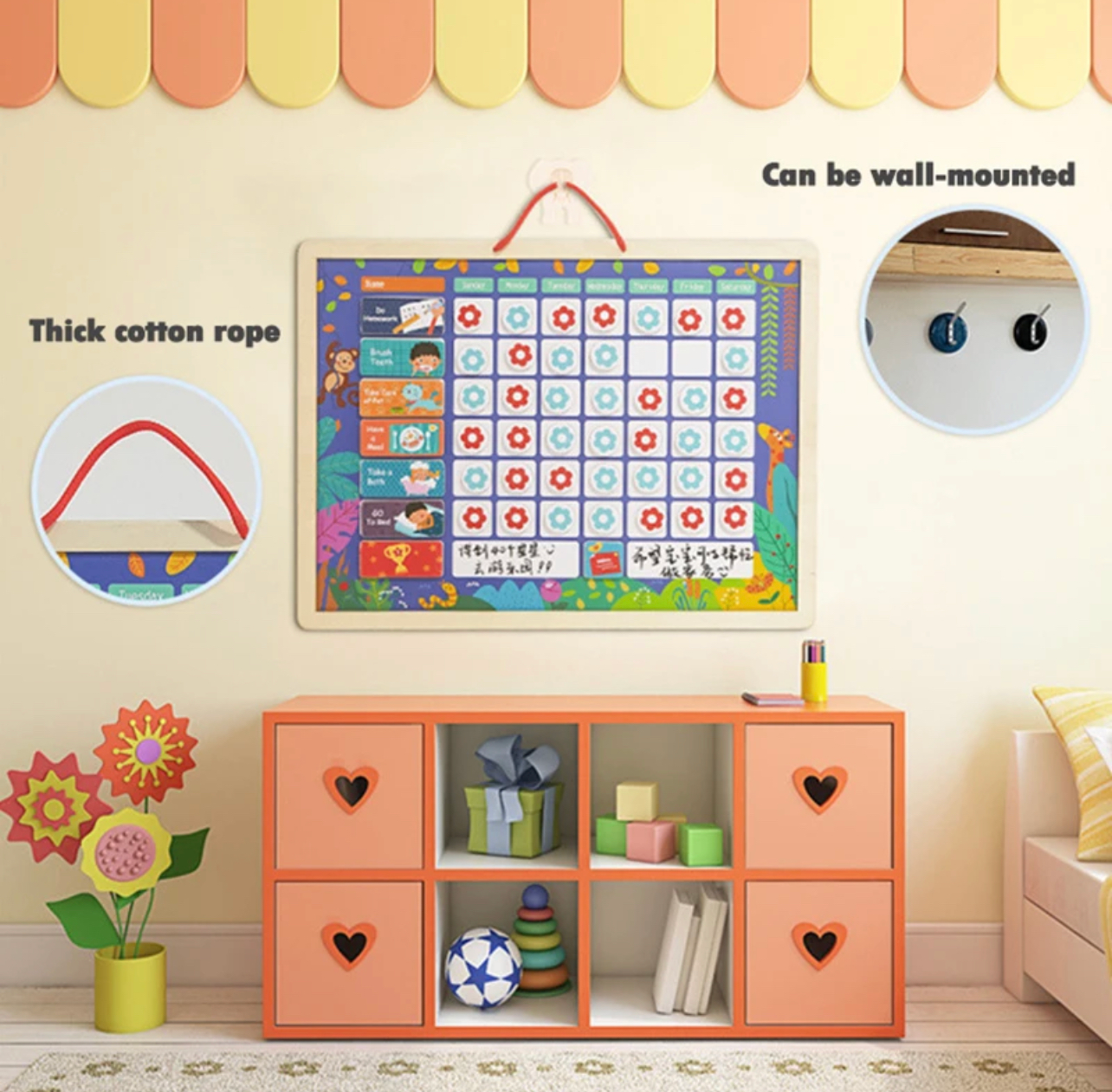 Mágneses tábla napi feladatok táblázattal (56db)