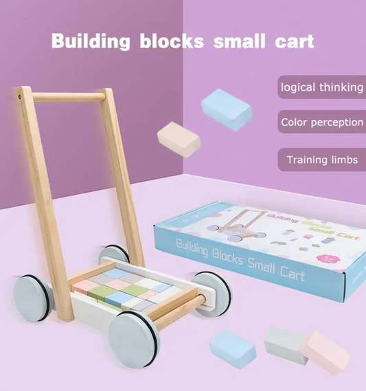 Járássegitő kiskocsi 20 darab epitőkockával