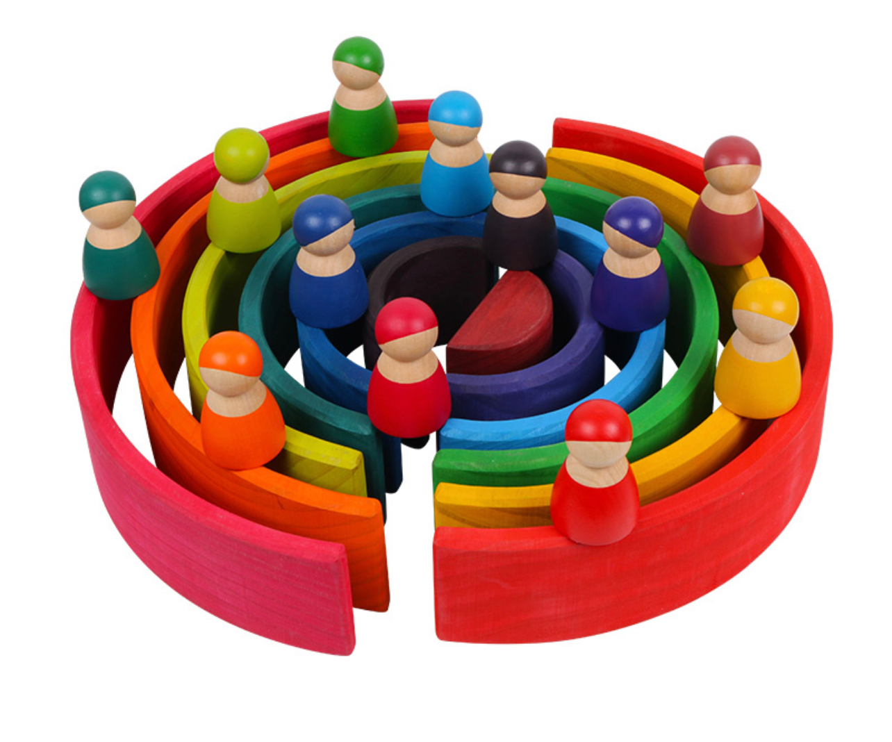 Montessori fából készült szivárvány figurák 12DB