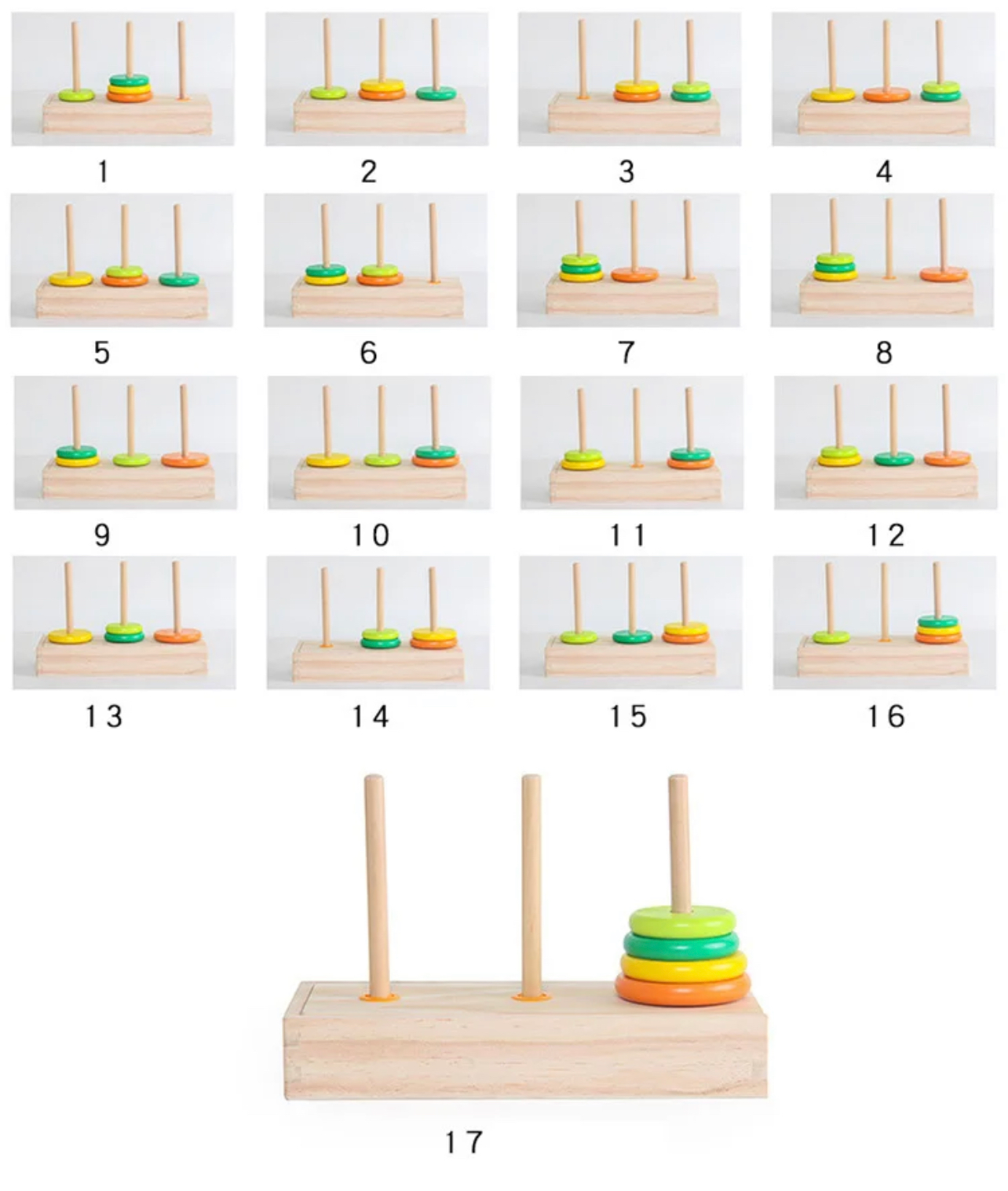Montessori Hanoi torony építő fa játék