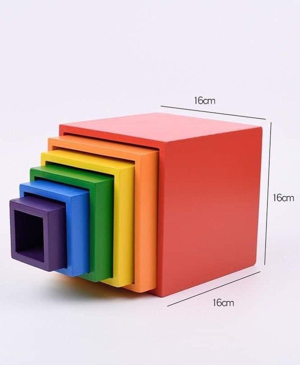 Montessori fából készült színes szivárvány nagy doboz (6db)
