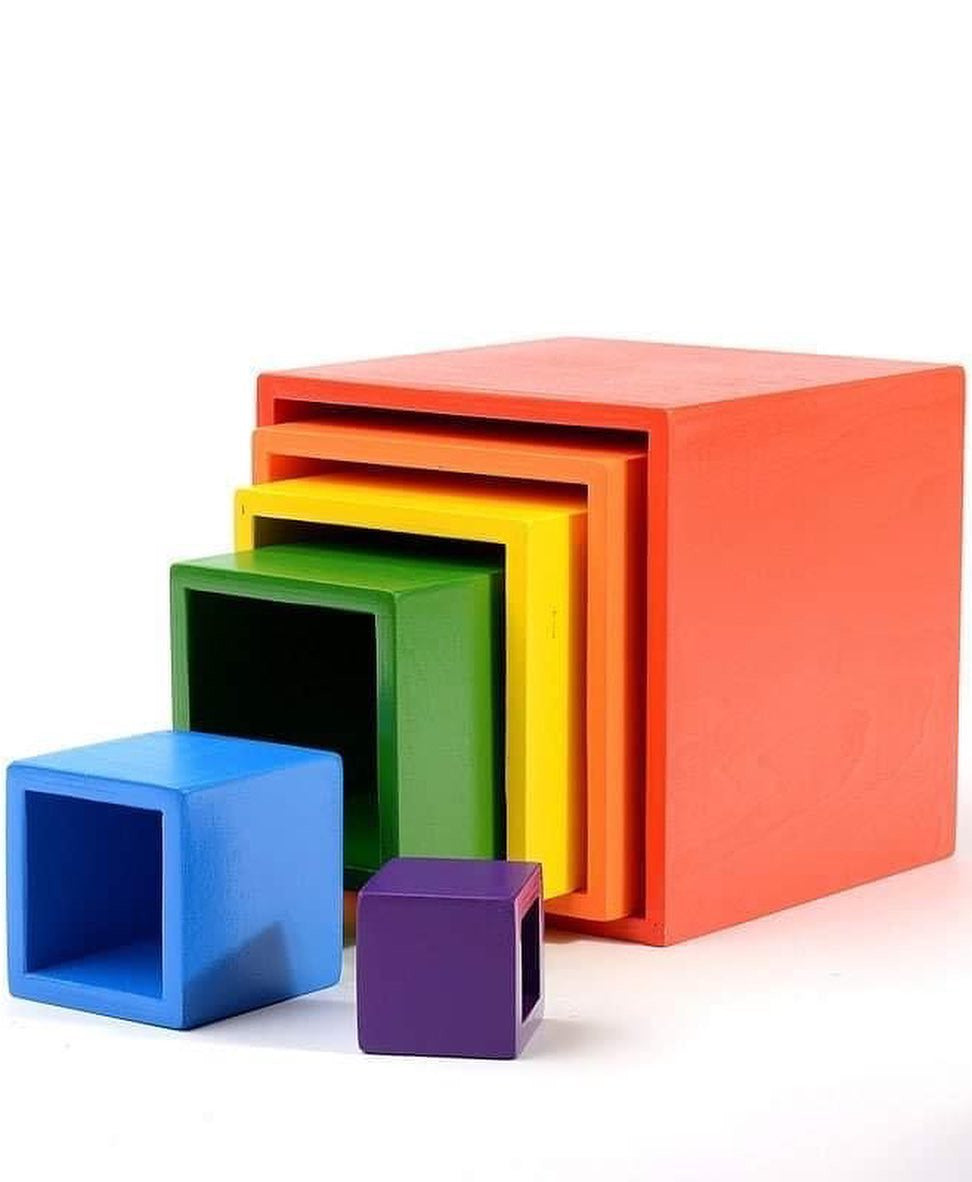 Montessori fából készült színes szivárvány nagy doboz (6db)