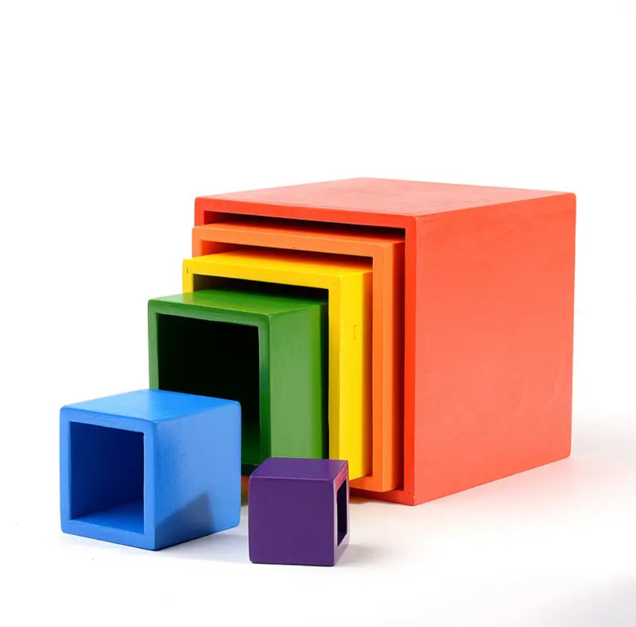 Montessori fából készült színes szivárvány nagy doboz (6db)