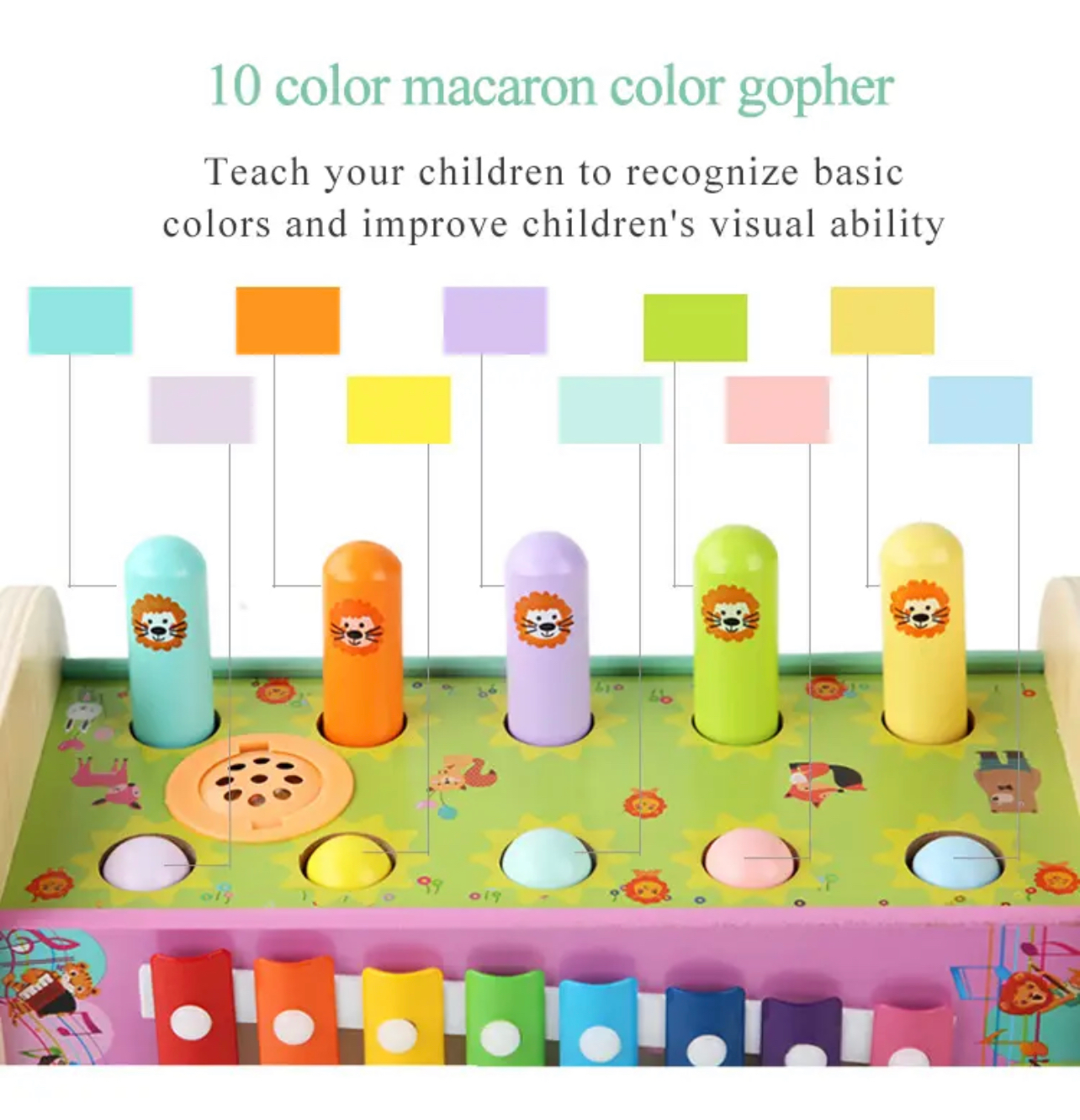 Montessori fa játék 3 in 1 Whack-a-mole Játék, érzékszervi játék