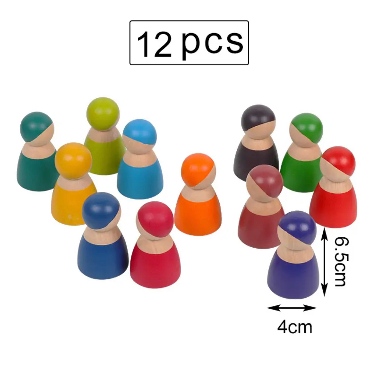 Montessori fából készült szivárvány figurák 12DB