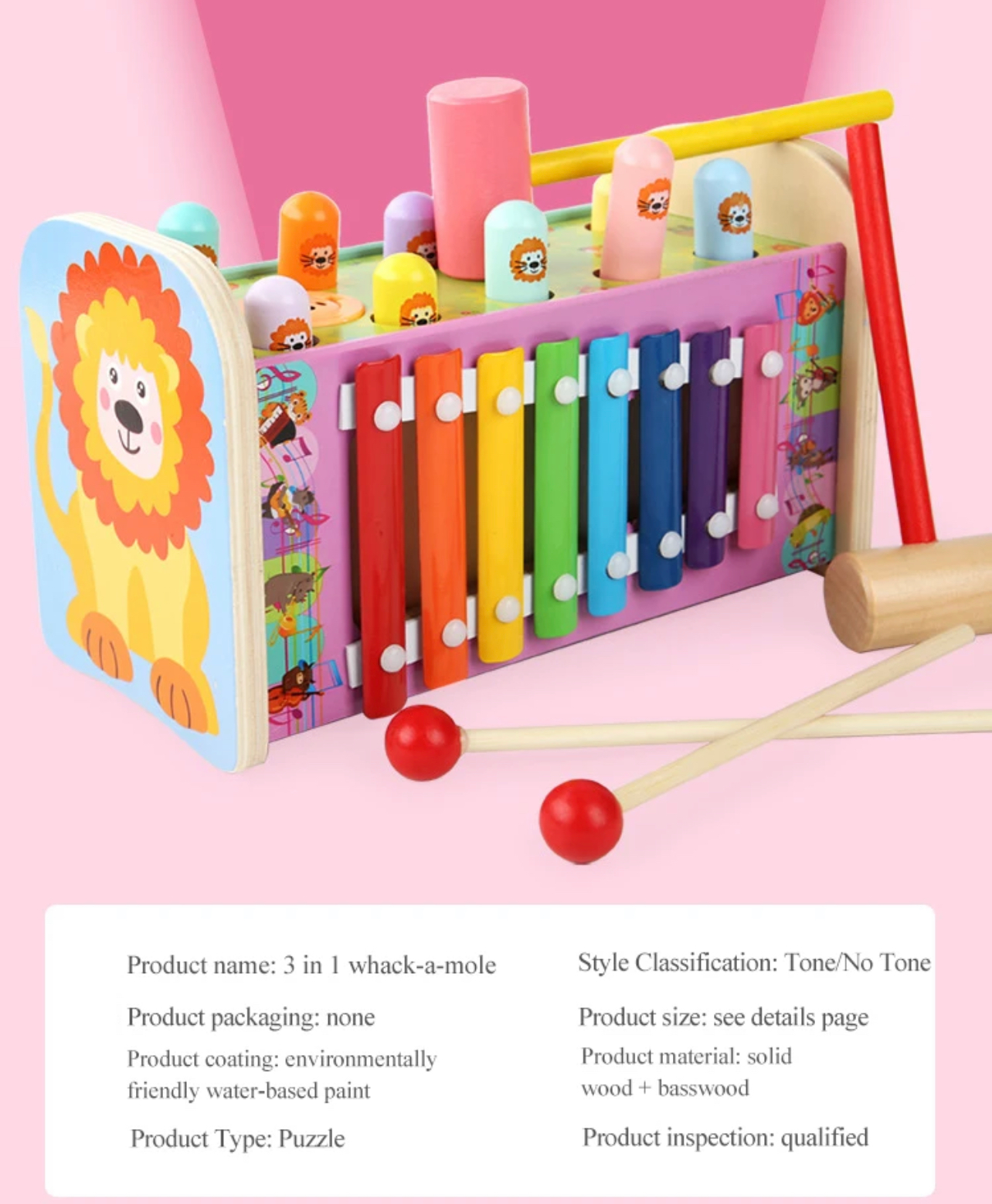 Montessori fa játék 3 in 1 Whack-a-mole Játék, érzékszervi játék