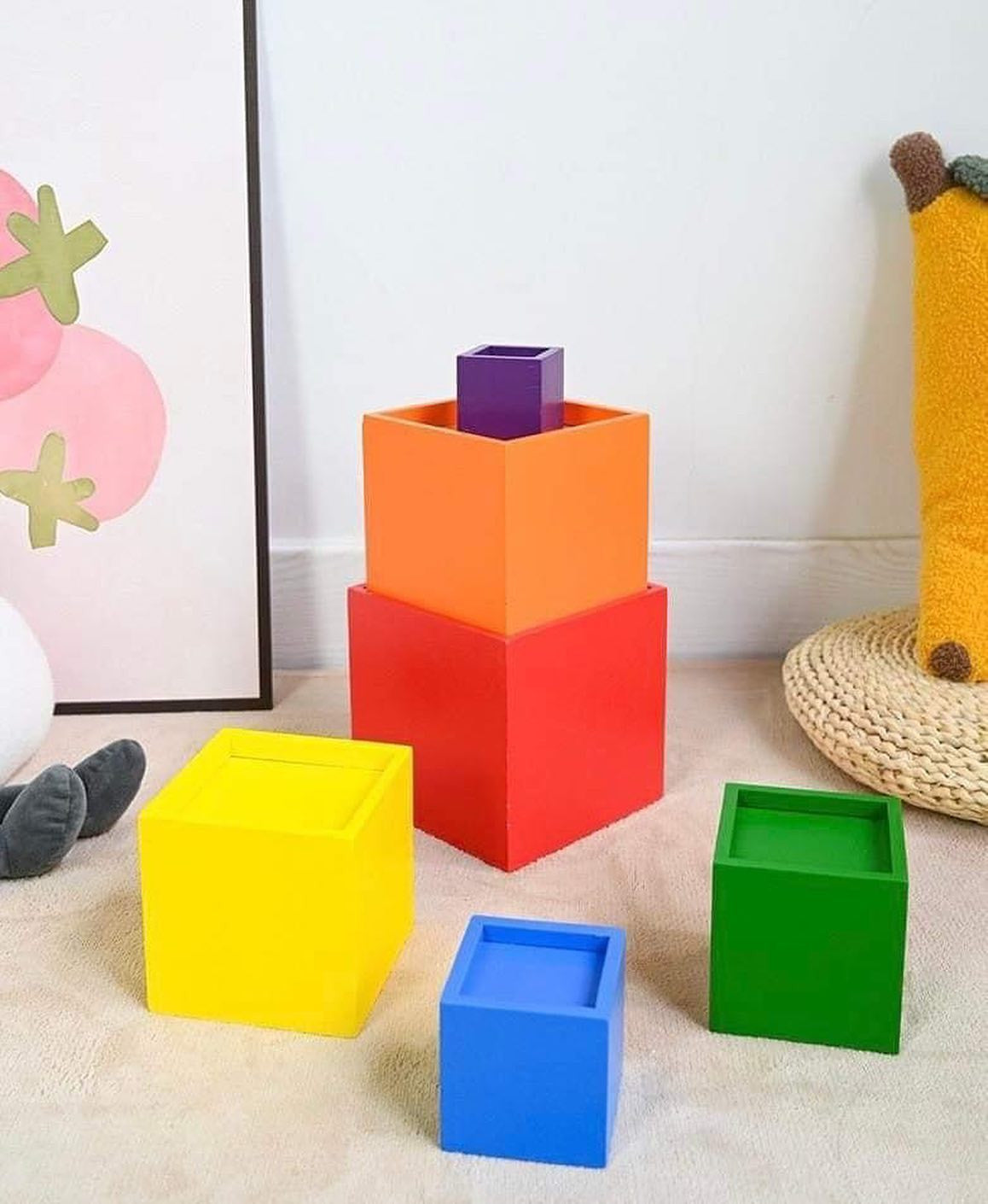 Montessori fából készült színes szivárvány nagy doboz (6db)