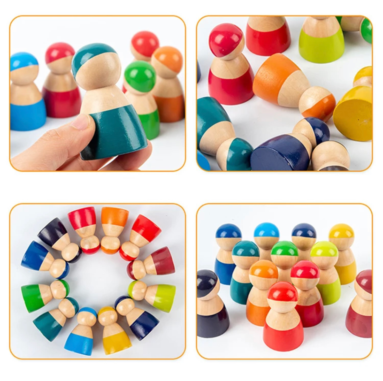 Montessori fából készült szivárvány figurák 12DB