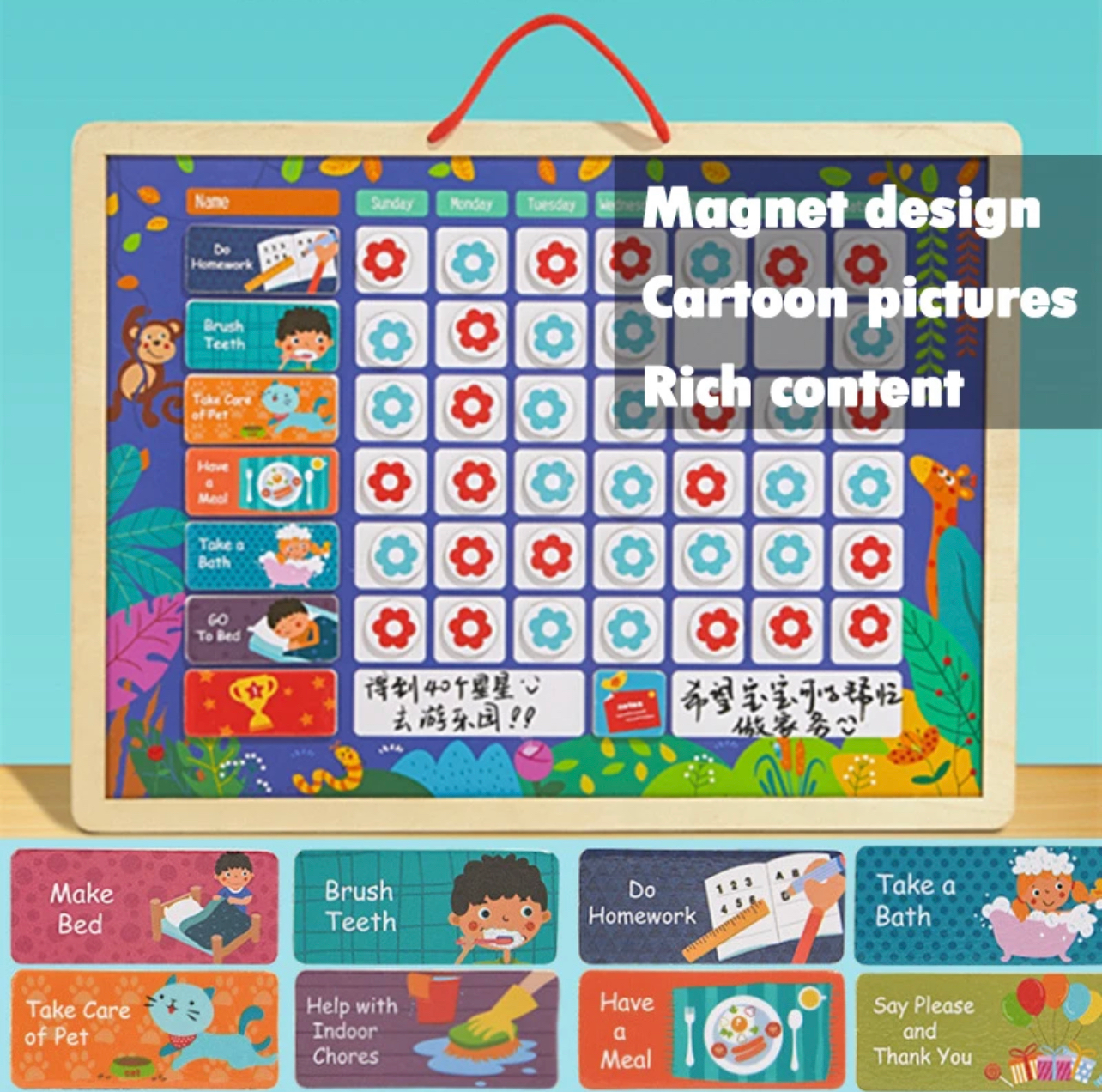 Mágneses tábla napi feladatok táblázattal (56db)