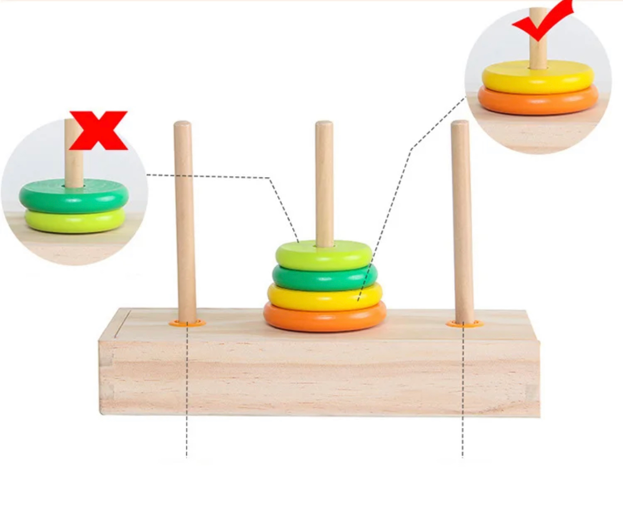 Montessori Hanoi torony építő fa játék