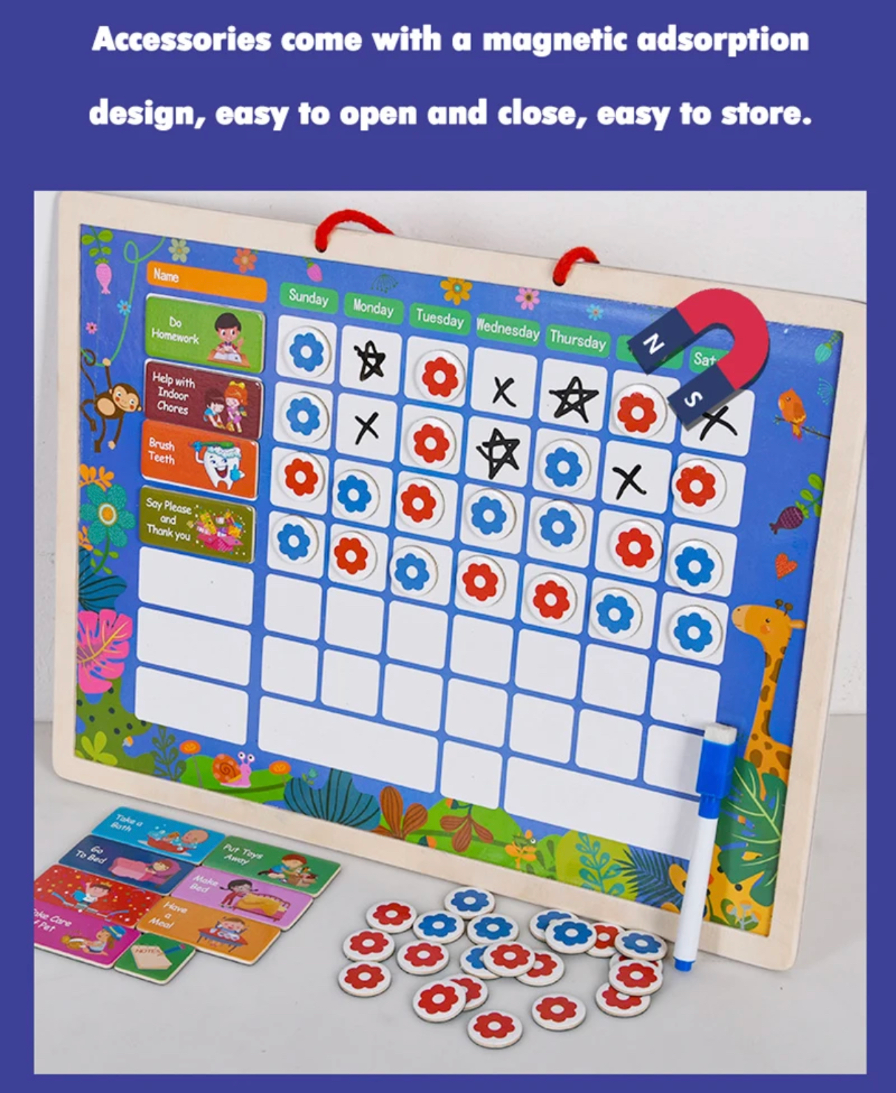 Mágneses tábla napi feladatok táblázattal (56db)