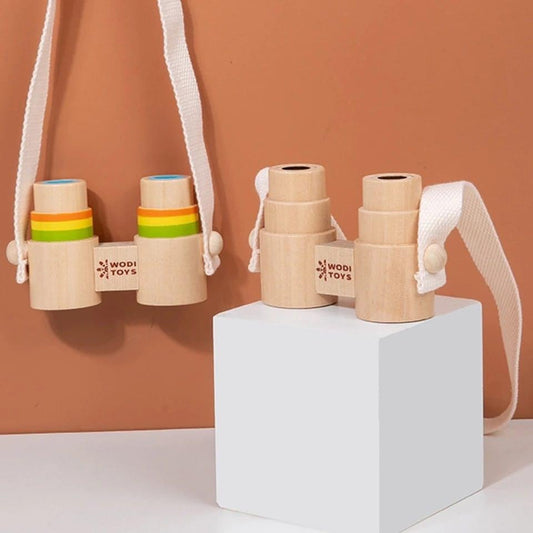 Montessori fa játék távcső natúr és színes változatban, szerepjátékhoz gyermekeknek