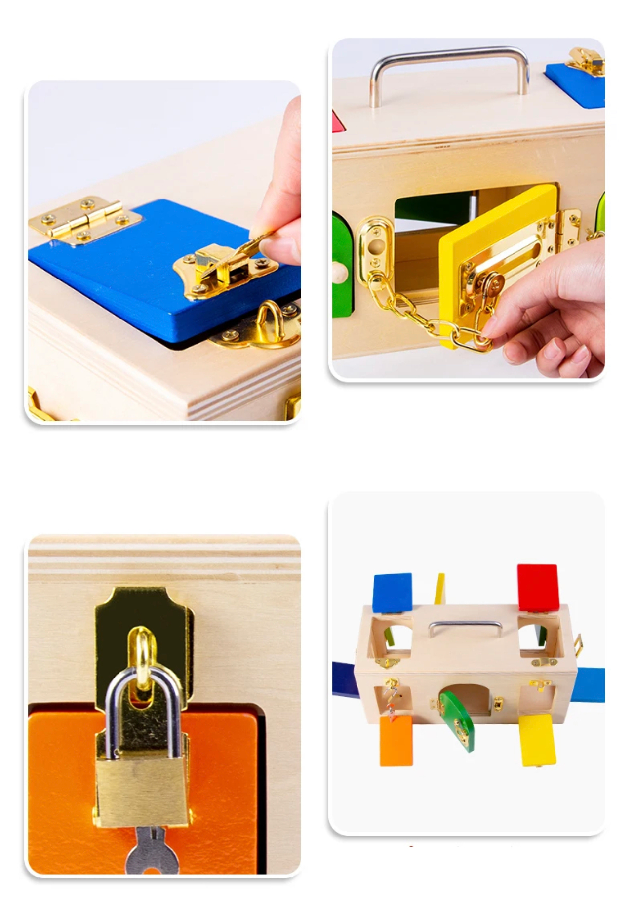 Montessori fa zárdoboz – Busy Board zárakkal és ajtókkal