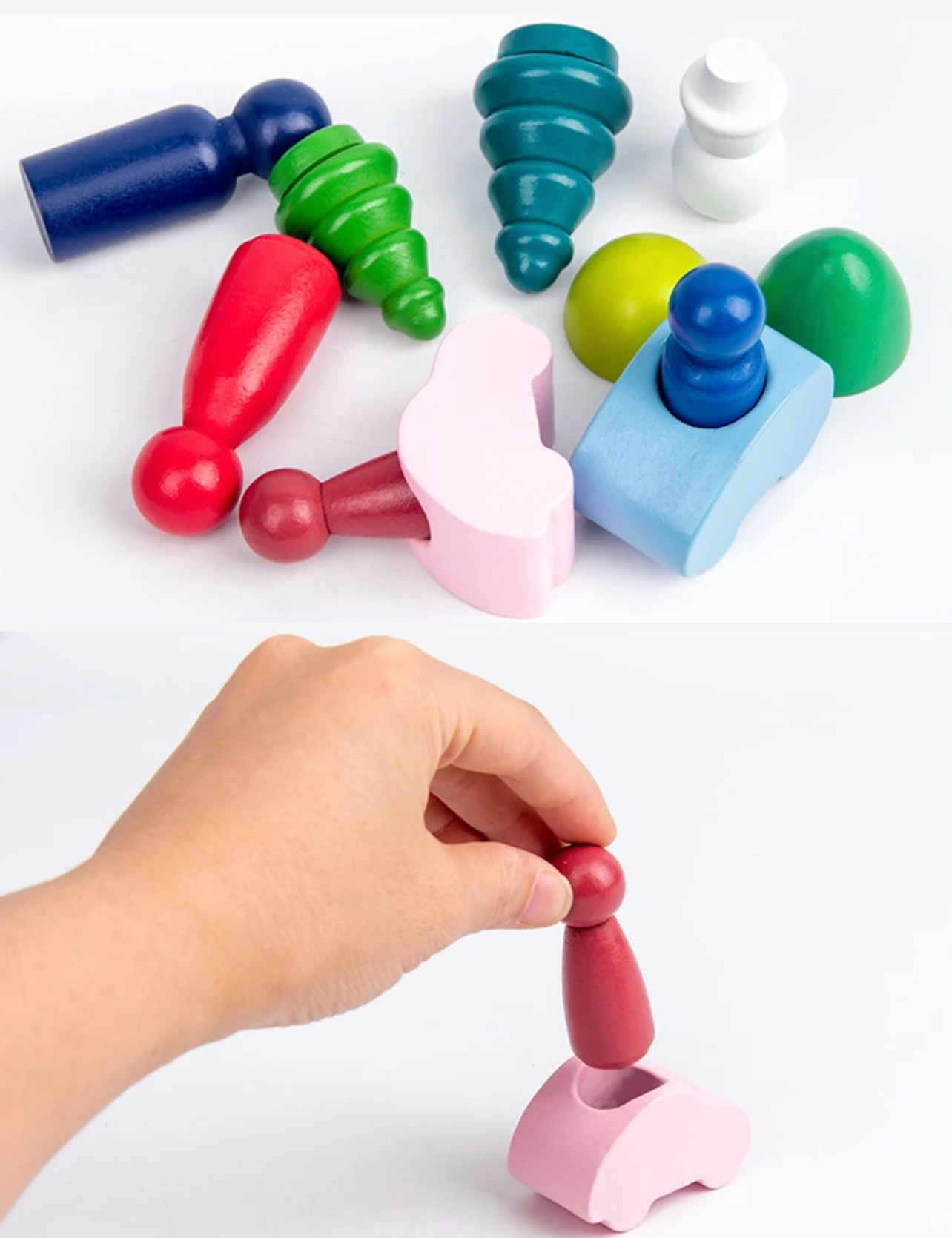 Montessori fából készült szivárvány házikók (16db)