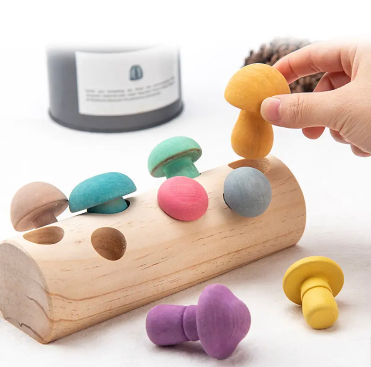 Montessori fa gomba puzzle játék – színek és formák tanulása