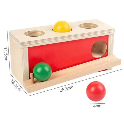 Montessori tárgyállandósági doboz,golyó csúszdával