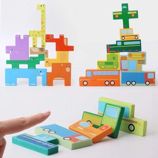 3D Tetris puzzle állatokkal és járművekkel fa játék