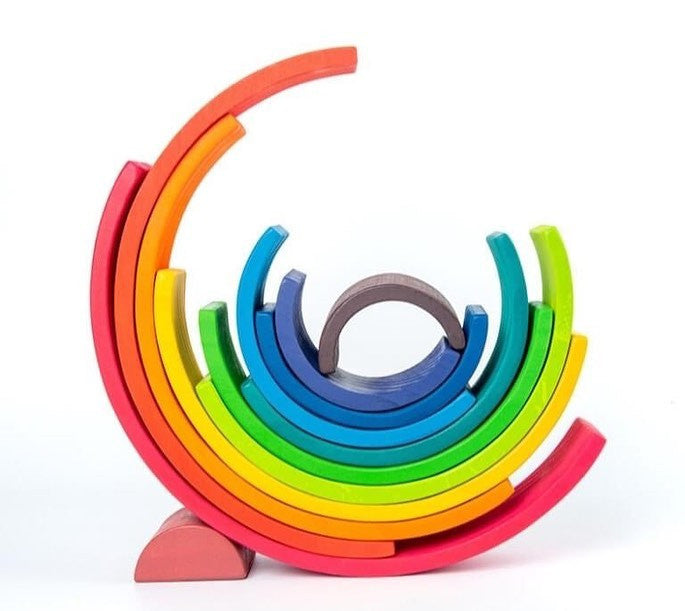 Montessori fából készült szivárvány nagy építő játék XL 12 db