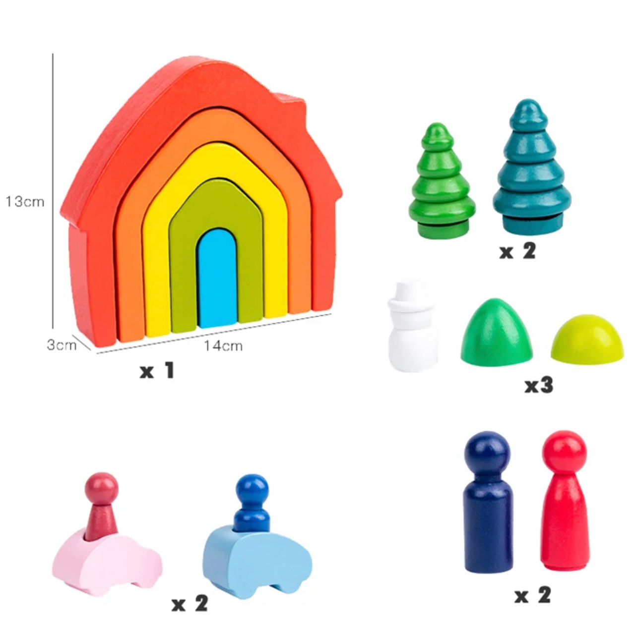 Montessori fából készült szivárvány házikók (16db)