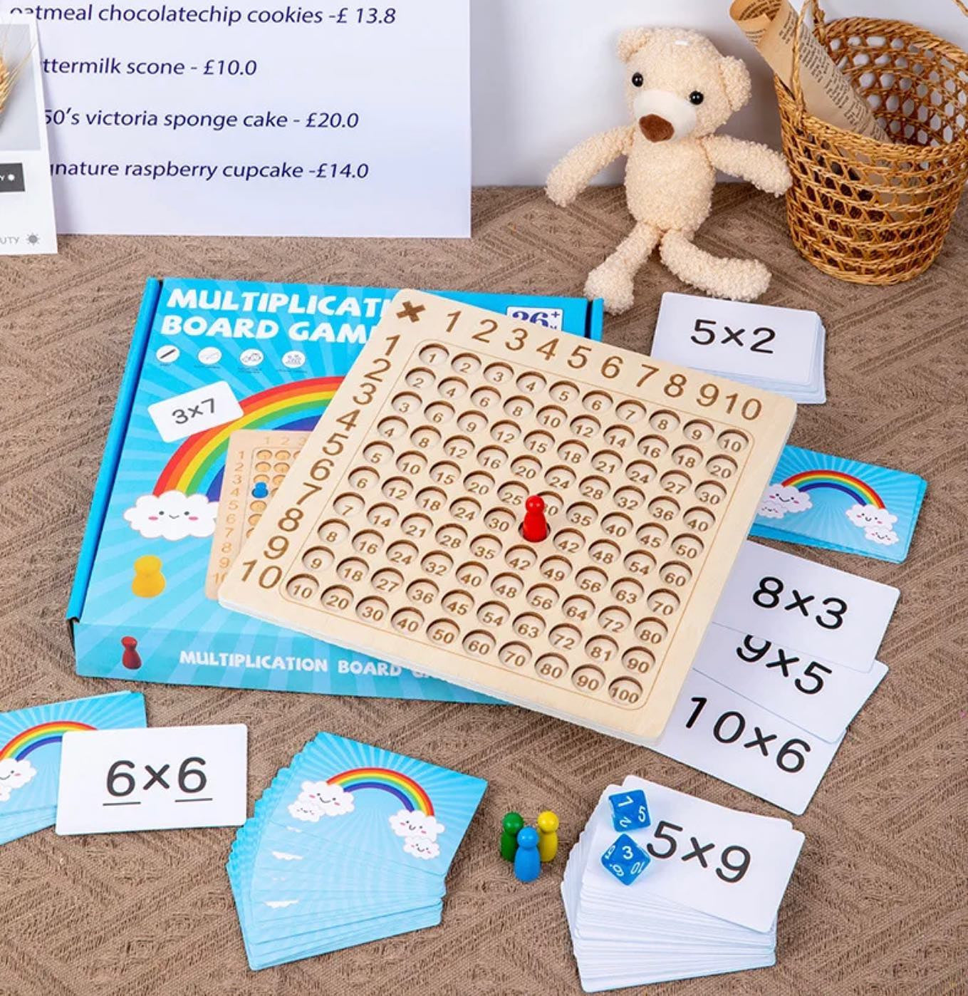Montessori matematikai szorzó tábla gyakorló fa játék +100db kártya
