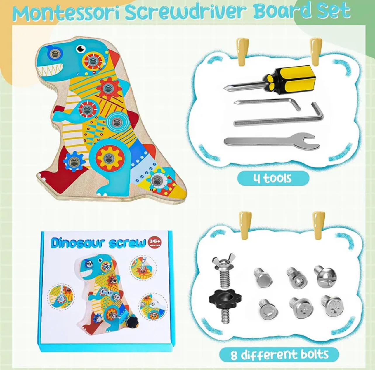 Dinoszaurusz csavarozós fa jatek