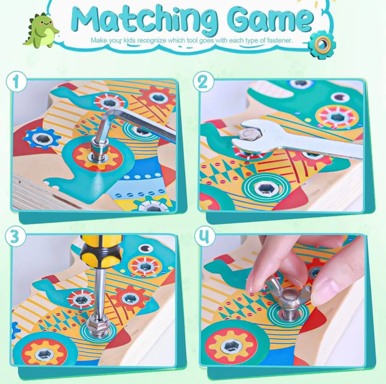 Dinoszaurusz csavarozós fa jatek