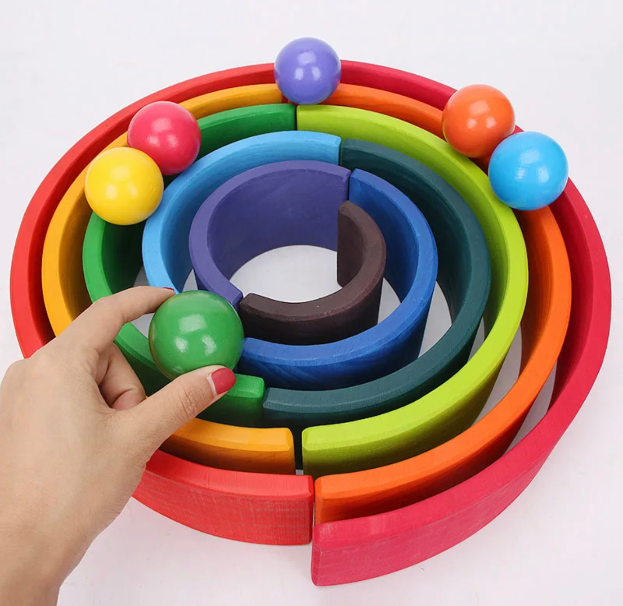 Montessori fából készült szivárvány nagy golyok (6db)