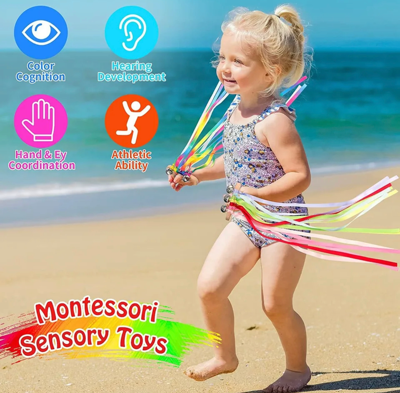 Montessori szivárvány zenélő szenzoros baba játék
