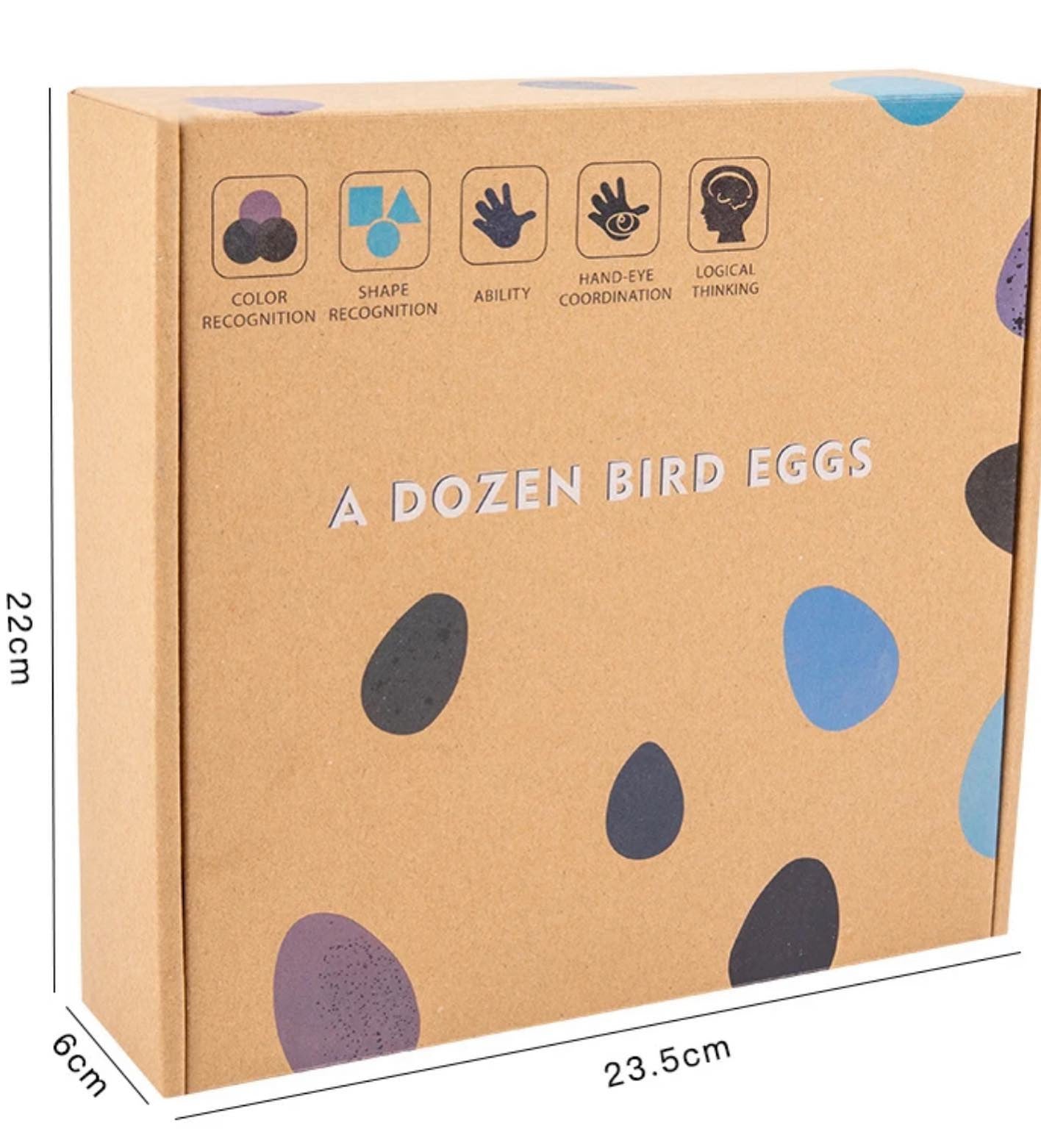 12 db különböző fából készült madártojás játék