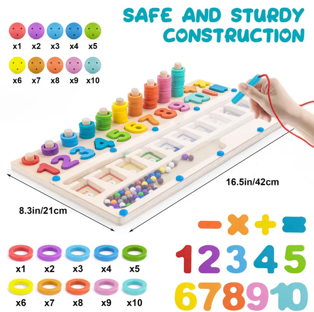 Fából készült matematikai és színes mágneses tábla